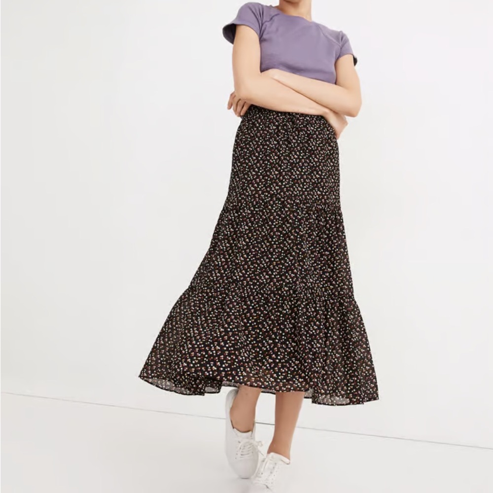 Madewell Black Floral Tiered Maxi Skirt (Size XXS, Fits XS)